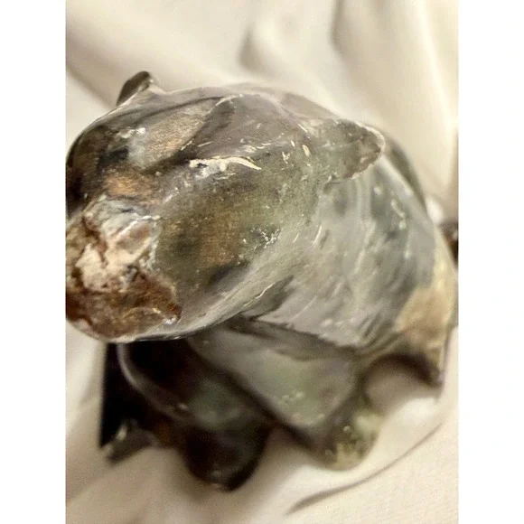 Vintage Hand Carved Soapstone Bear Seal Figurine Seated Intuit Stone Sculpture - Picture 11 of 11